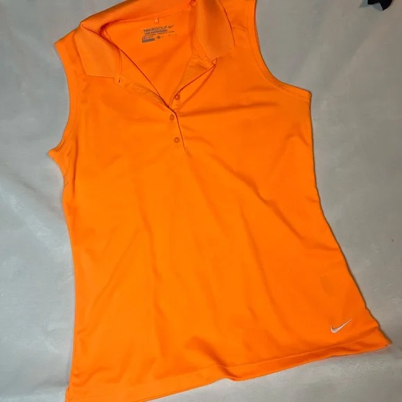 Women's Nike Dri-FIT Sleeveless Golf Polo in Orange. Size M - Picture 2 of 4